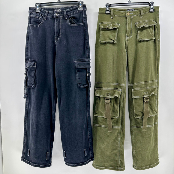 HOT TOPIC Y2K Black Cargo Jeans JR GIRLS TEEN 5 Baggy Punk Goth Steam Grunge LOT - Picture 1 of 11